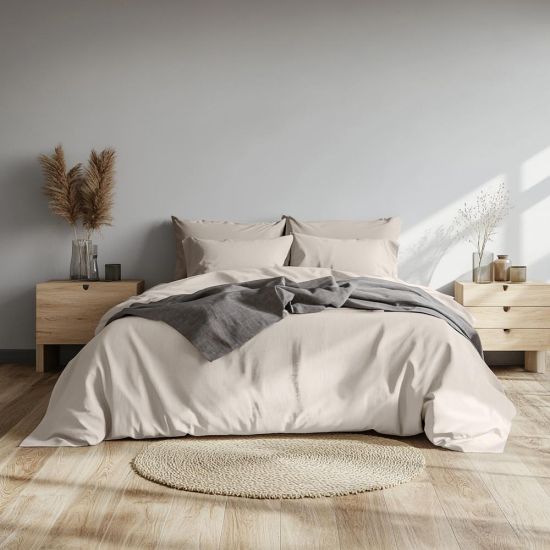 Duvet Cover & Pillowcase Set - Natural Stone - Washed Cotton - Super King