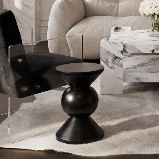 OTI Baru Side Table - Black Mango Wood - Sculptural Pedestal Design