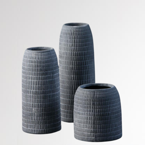 Stoneware Vase - Grey & White Multi Height - Set of 3
