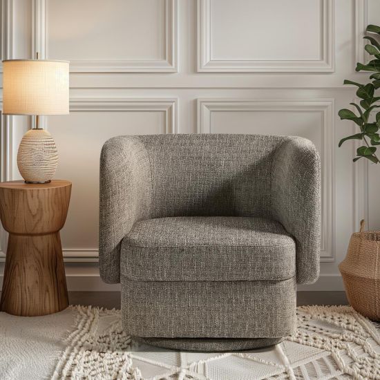 Sacramento Armchair - Swivel Seat - Fully Upholstered Grey Fabric