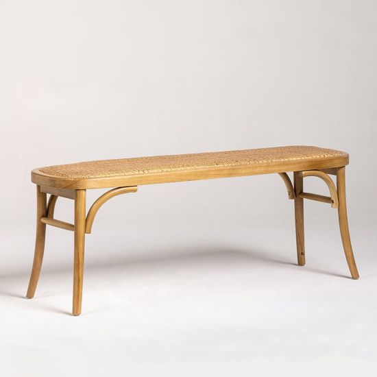 French Wicker Bench - Rattan Seat - Honey Elm Frame - 120cm
