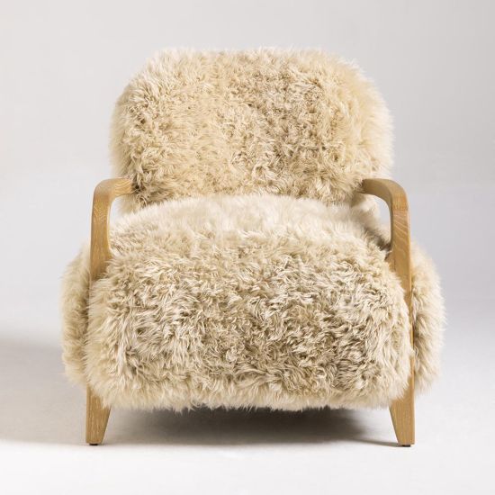 Eskimo Accent Chair - Long Real Sheepskin Fur - Natural - Solid Oak Frame