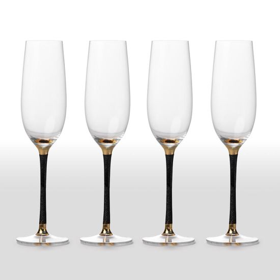 Carraway Champagne Glasses - Black Glitter Stem - Set of 4