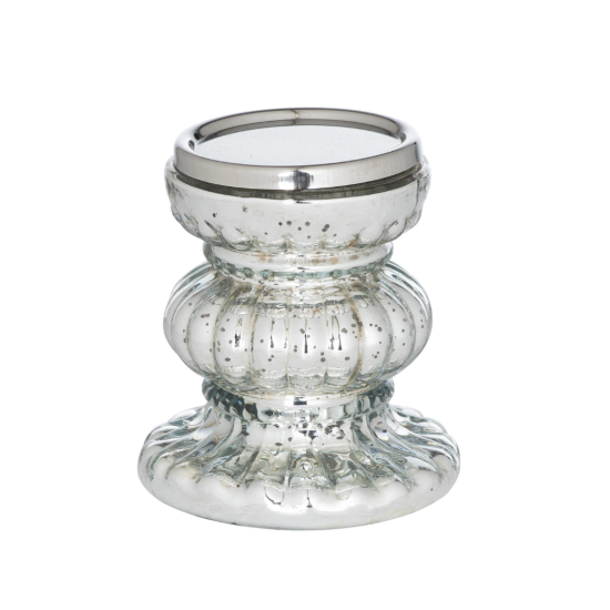 Bonbon Candle Pillar Holder - Glass Mercury Effect - 21cm