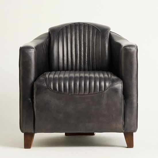 Piccadilly Curving Armchair - Antique Black Real Leather Seat