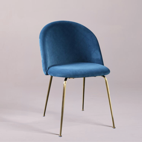 Albany Dining Chair - Blue Velvet Upholstery Seat - Dull Gold Metal Legs
