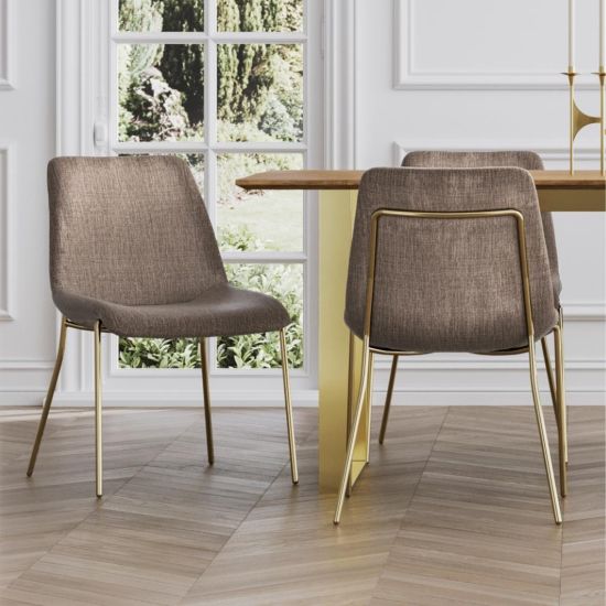 Reese Dining chair - Taupe Velvet Seat - Gold Metal Frame - Set of 2