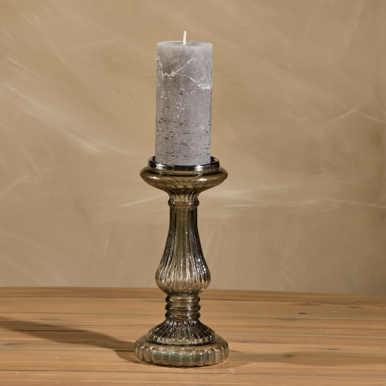 Bonbon Candle Pillar Holder - Glass Mercury Smoked Effect - 25cm