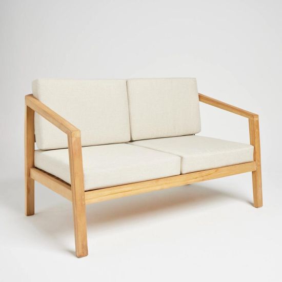 Kendari Garden Sofa - 2 Seater - Natural Cushion Seat - Deep Golden Teak Frame