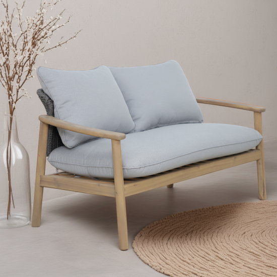 Jakarta Garden Sofa - 2 Seater - Grey Cushion Seat - Lounge Acacia Frame