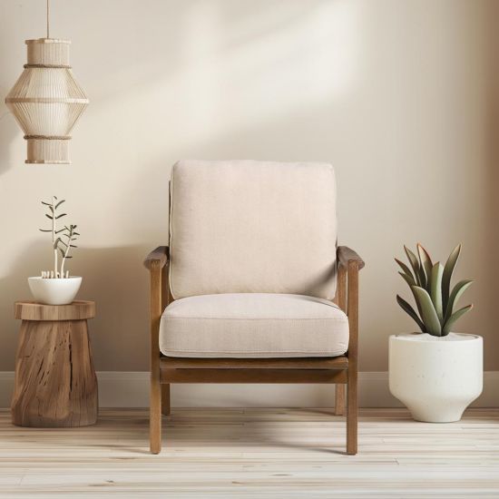 Murcia Armchair - Cream Linen Fabric Seat - Solid Oak Frame