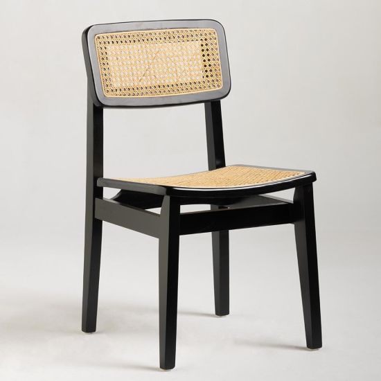 Katrina C Dining Chair - Natural Rattan Cane Seat - Black Frame