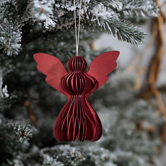 Traditional Nordic Christmas Bauble - Red Angels - Paper Decoration - Pack Of 5