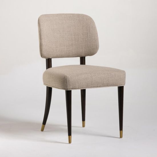 Granada Dining Chair - Light Brown Linen Fabric - Solid Dark Oak Frame