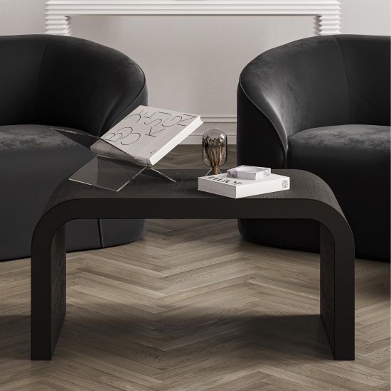 Bez  Coffee Table - Sleek Black Finish Ash Veneer Curved Design - 45 x 90cm