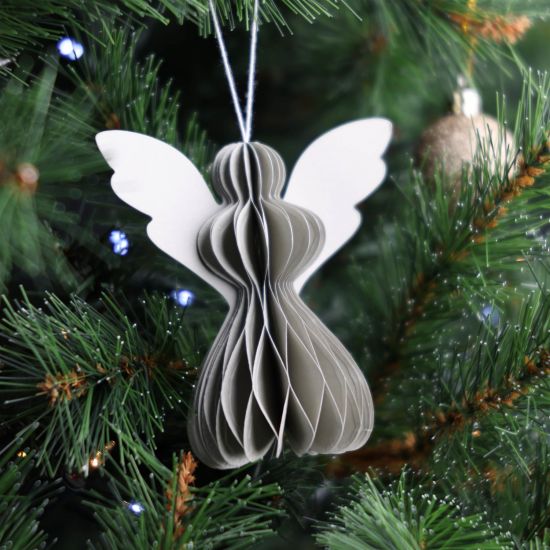 Traditional Nordic Christmas Bauble - Grey Angels - Paper Decoration - Pack Of 5