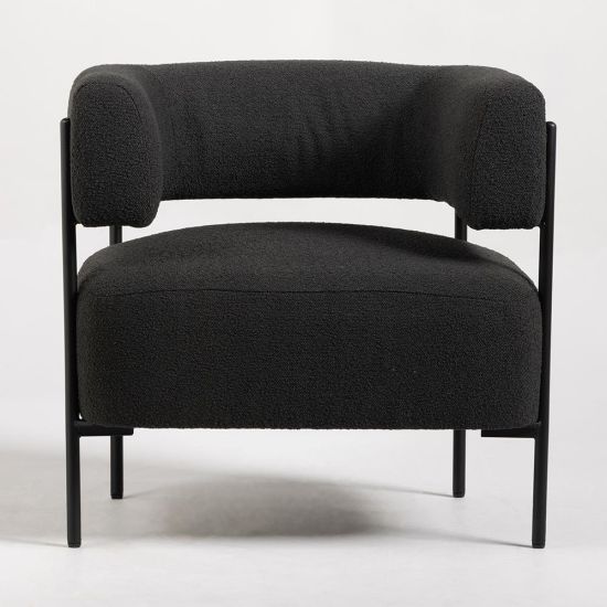 Cheam Occasional Armchair - Charcoal Boucle Seat - Black Curved Metal Frame