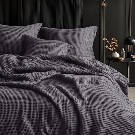One Thirty Five Dark Grey Waffle Cotton Single Duvet Cover & Pillowcase Set