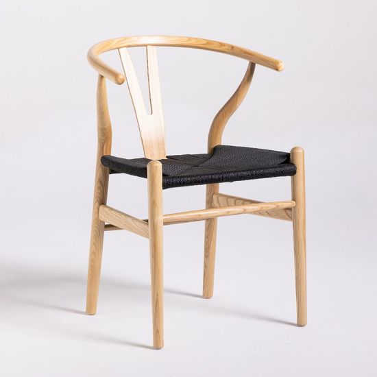 Mid-Century Scandi Dining Chair - Natural Ash Frame - Black Seat