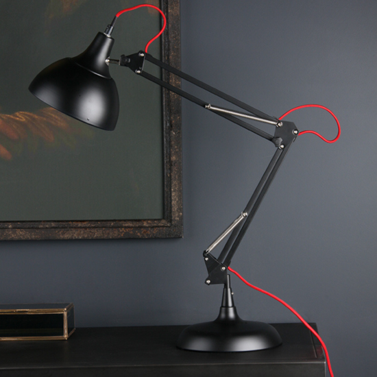 Miles Desk Lamp - Black Adjustable Traditional Style - Red Fabric Flex - 75cm