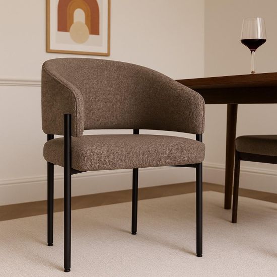 Jersey Dining Chair - Taupe Fabric Seat - Black Metal Legs