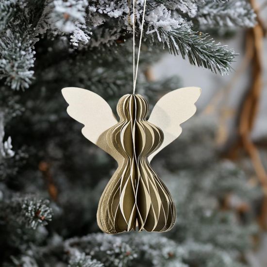 Traditional Nordic Christmas Bauble - Grey Angels - Paper Decoration - Pack Of 5