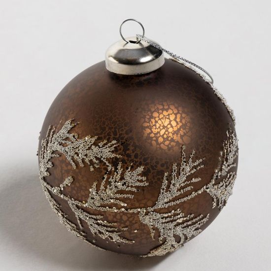 Christmas Decoration Bauble - Copper Leaves Glitter