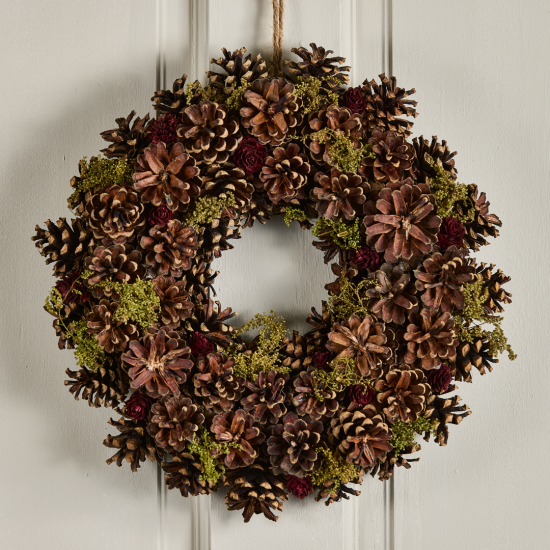 Pinecone Brown Traditional Wreath with Green Detail - 35cm