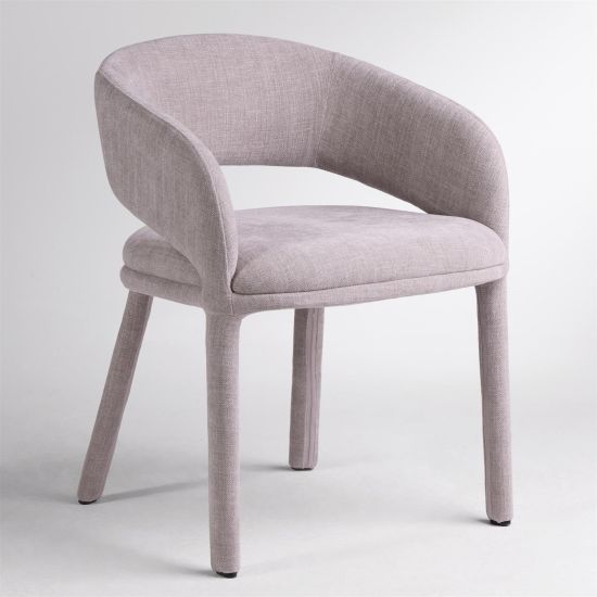 Hagen Dining Chair Cloud Grey Fabric Fully Upholstered Cut-out Curved Frame