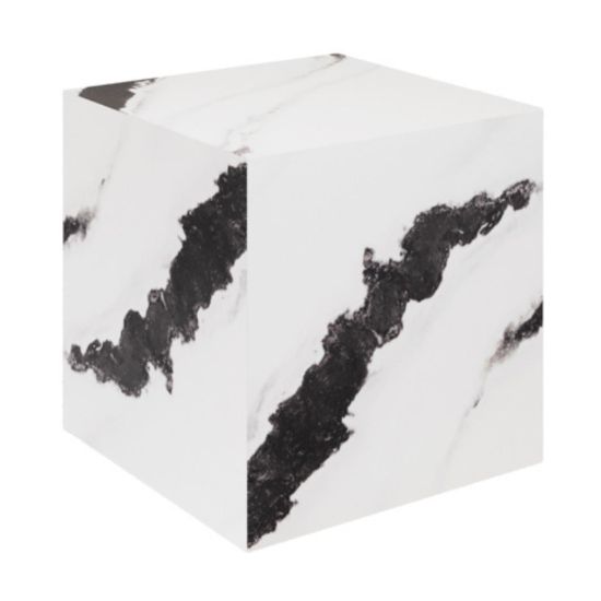 OTI Sur Side Table - Panda Marble Effect - Square Sculptural Design