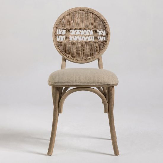 Loren Dining Chair - Rattan Backrest - Fabric Seat - Grey Elm Frame