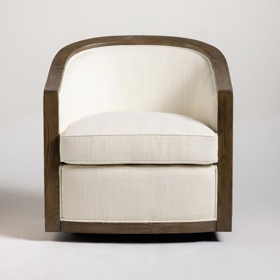 Liberty Swivel Armchair - Linen Fabric Seat - Solid Oak Tub Frame