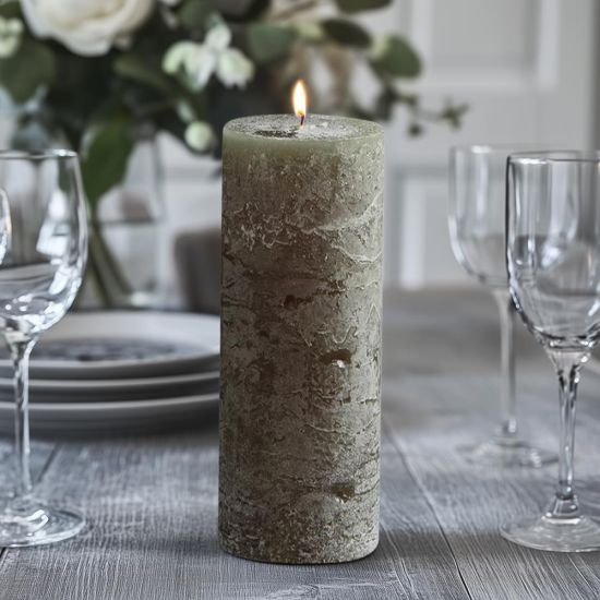 Rustic Pilar Candle - 15cm - 60 Hours Burn Time - Olive Green