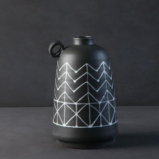 African Jug - Black with White Detail - 28.5cm