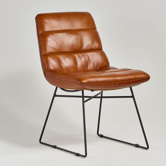 Didsbury Dining Chair - Tan Real Leather Lounge Seat - Black Frame