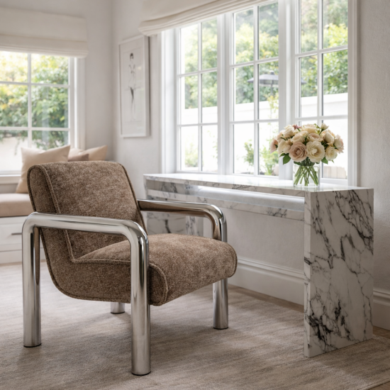 OTI Haider Armchair - Light Brown Textured Seat - Chrome Accent Frame
