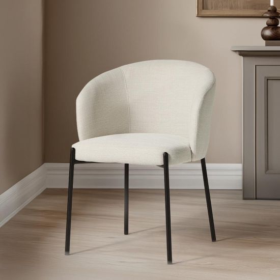 Tuka Dining Chair - Beige Fabric Curved Seat - Black Metal Legs