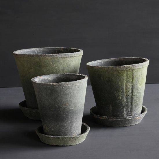 Set of 3 Small Grey Terracotta Pots for Garden Flower Holder 22 x 23 cm