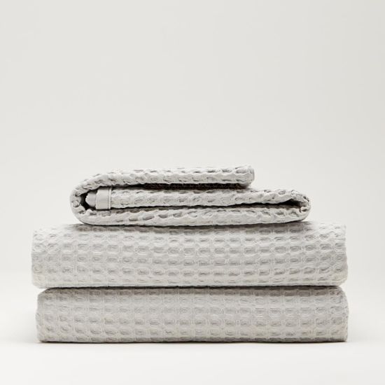 One Thirty Five - Single Duvet Cover and Pillowcase Set - Waffle Cotton - Light Grey