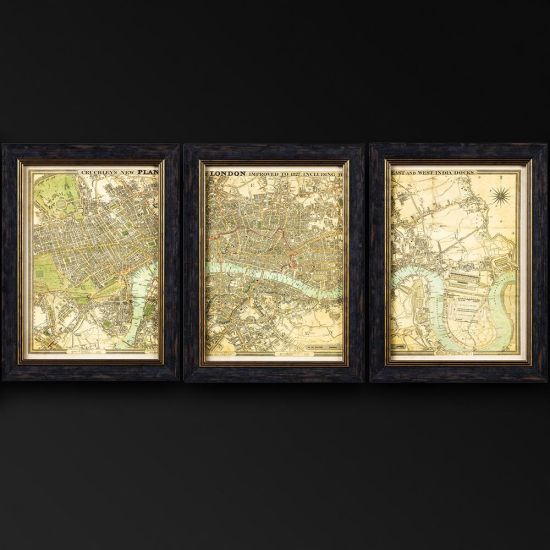 Framed Wall Art - A3 Oxford Slim Frame - London Triptych Map 114 x 50cm