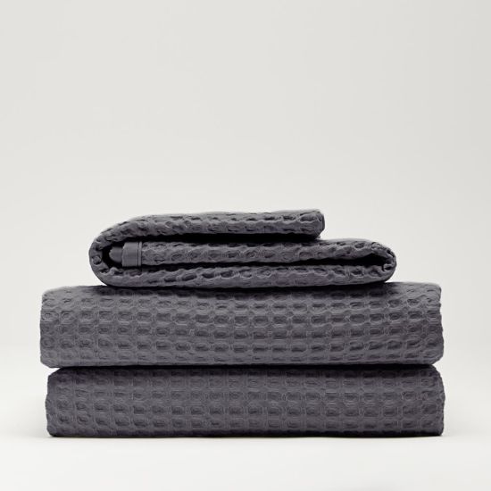 One Thirty Five - Double Duvet Cover and Pillowcase Set - Waffle Cotton - Dark Grey