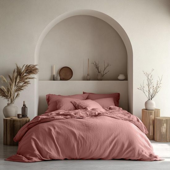 One Thirty Five Terracotta Muslin Cotton Super King Duvet Cover & Pillowcase Set