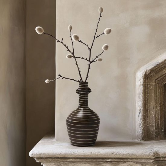 Ekon Vase - Brown Stone Effect - White Strip Detail - 32.5cm