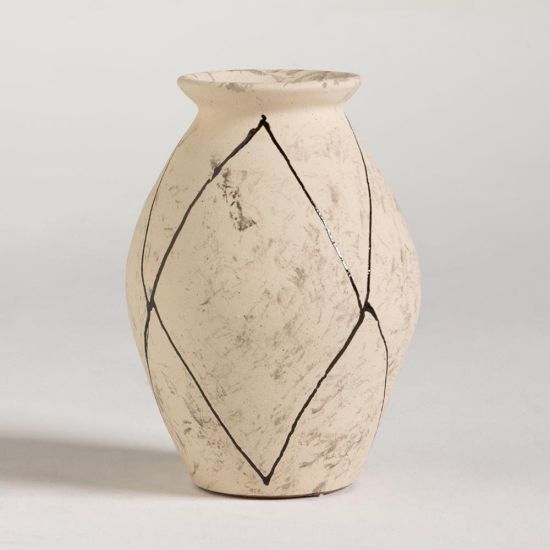 Liseli Vase - Natural Stone Effect with Black Detail - 22cm