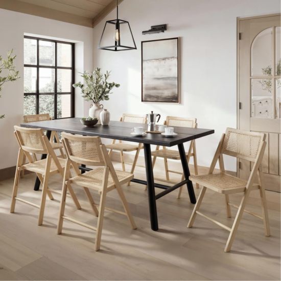 Rory Dining Chair - Natural Rattan Seat - Blonde Folding Frame