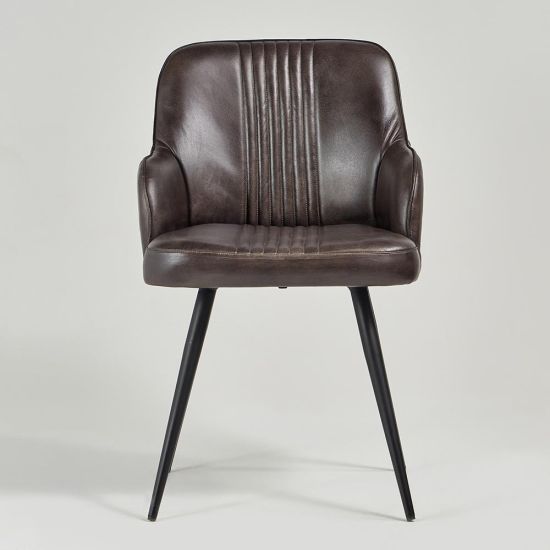 Ancoats Dining Chair - Grey Real Leather Seat - Black Base