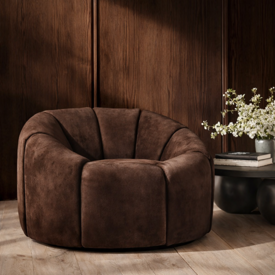 Morrissey Accent Chair - Brown Velvet Cushion Seat - Swivel Curve Frame