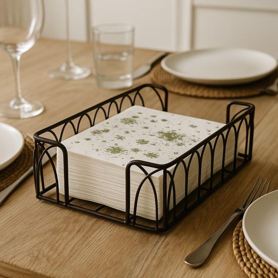 Alhambra Napkin Holder - Antique Brass - Metal Iron Rectangle Frame