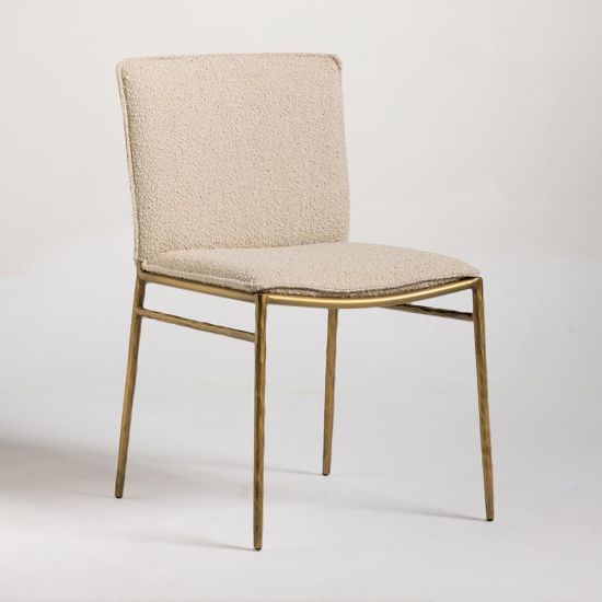 Theodorus Dining Chair - Cream Boucle Fabric - Golden Forged Frame