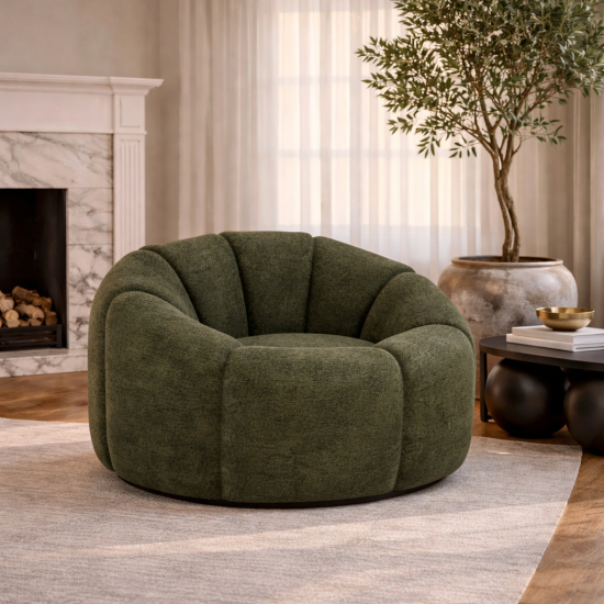 Morrissey Accent Chair - Basil Green Boucle Cushion Seat - Swivel Curve Frame